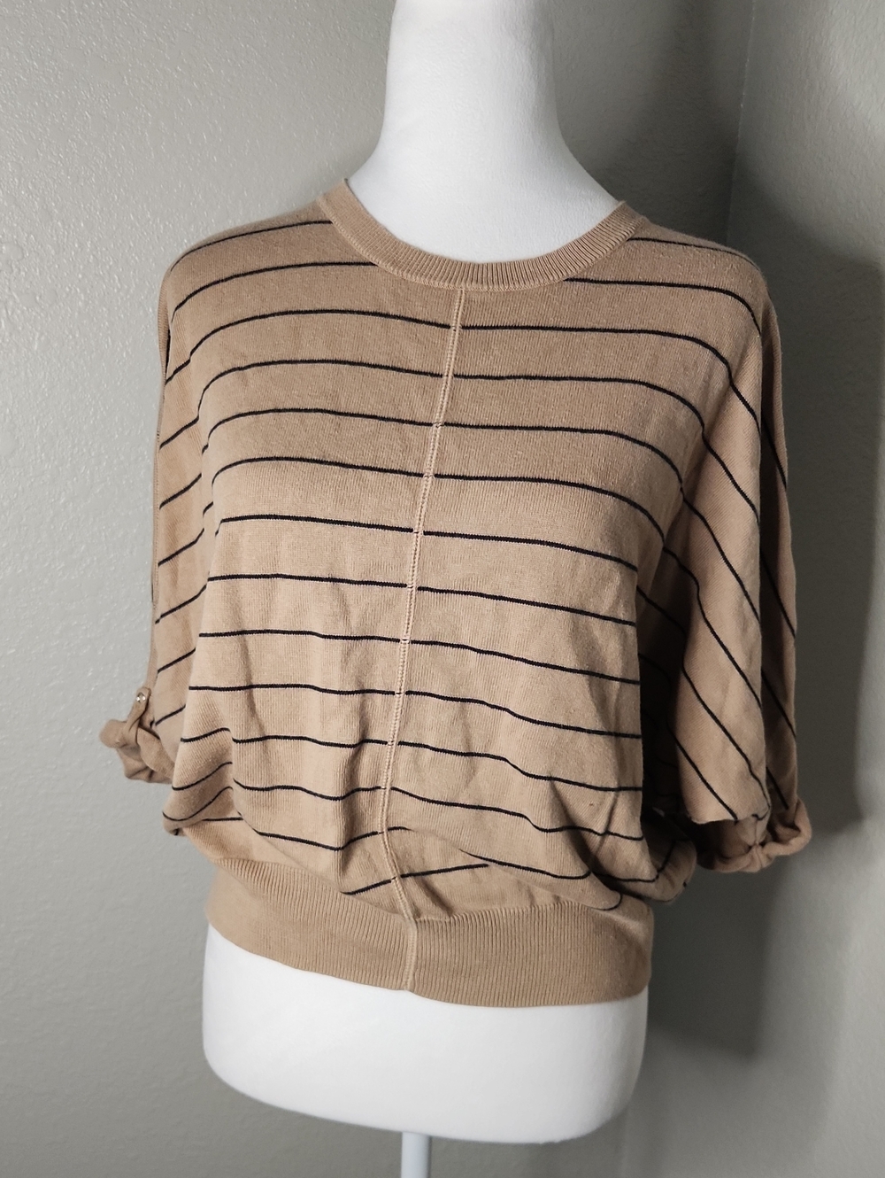 Caslon Beige and Black Striped Petite Sweater
